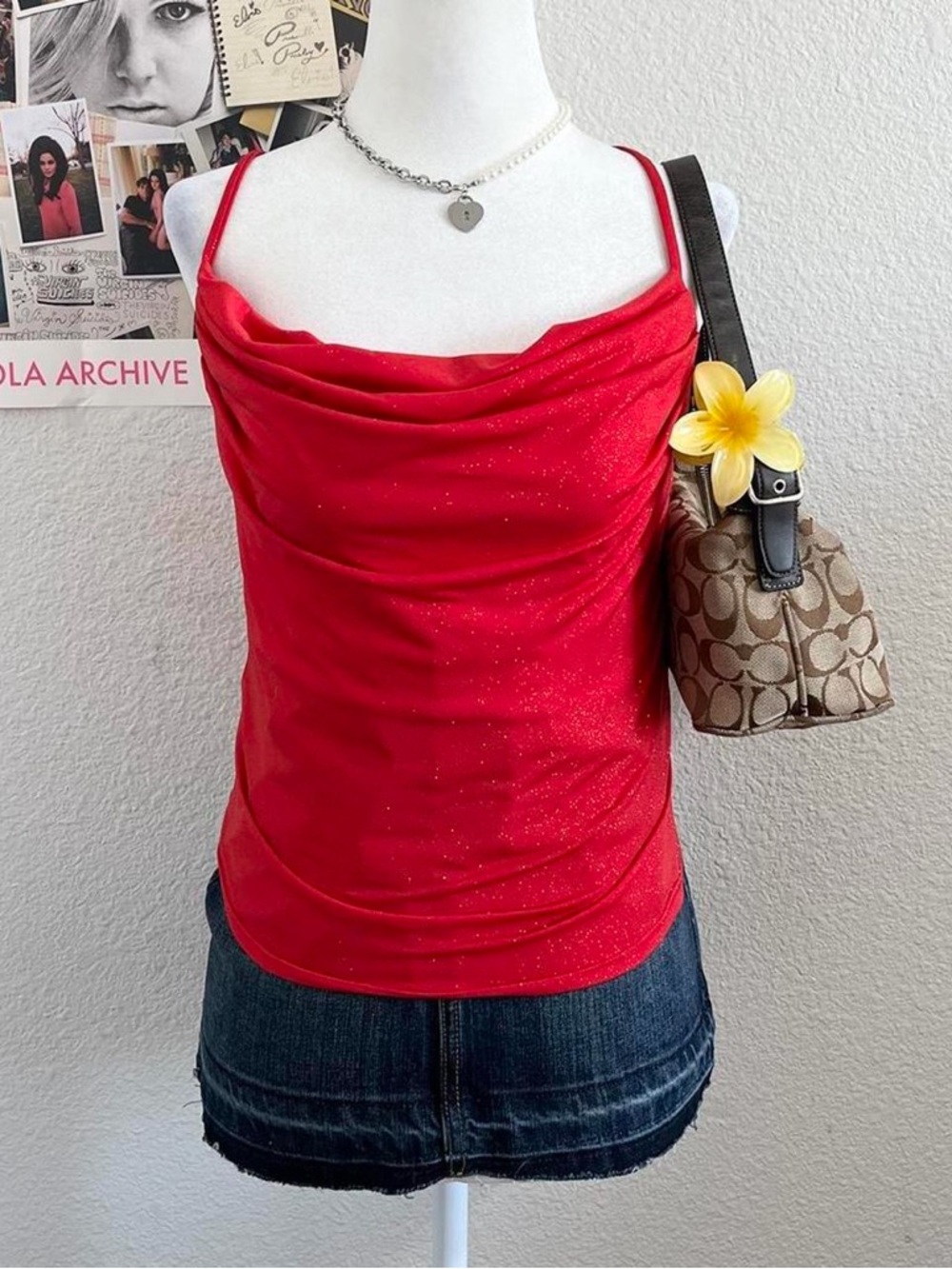 Vintage Y2K Deadstock Cowl Neck Shimmer Tank Top